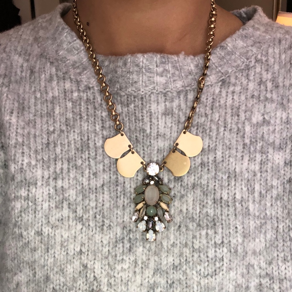 J.Crew sparkly mint green and gemstone necklace